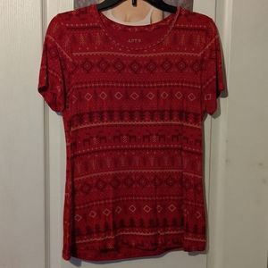 Apt 9 Red White Christmas Tree Reindeer Snowflake Short Sleeve T-Shirt